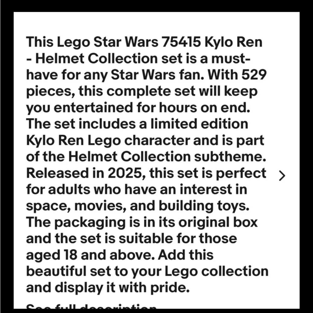 LEGO Star Wars (75415) Kylo Ren Helmet Collection 529Pieces 18+ NIB